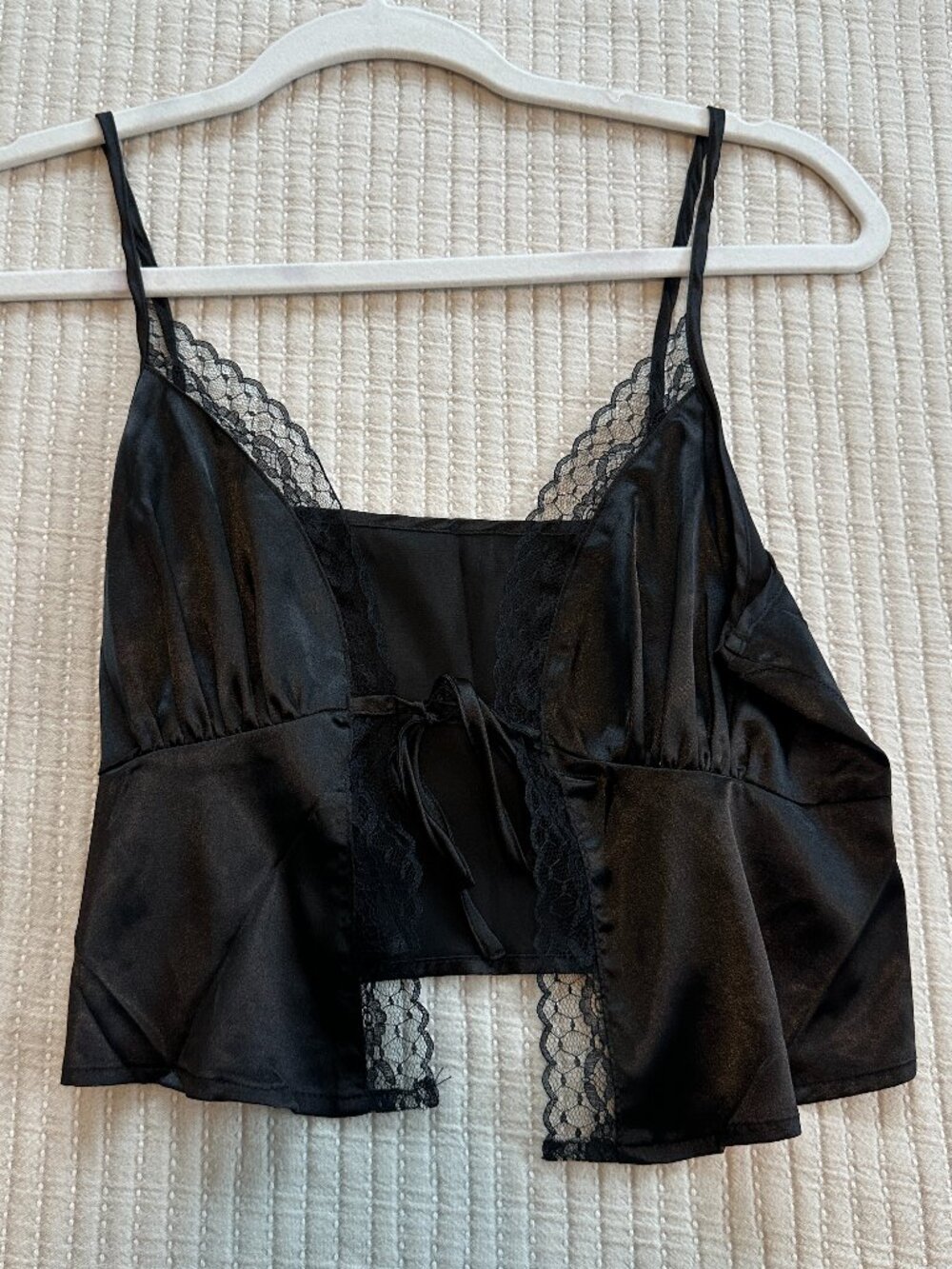 Satin and Lace Tie Front Halter Crop Top